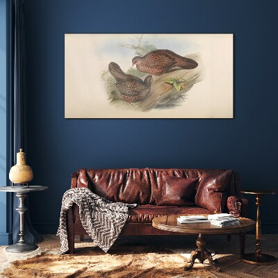 Animals birds beige Glass Wall Art