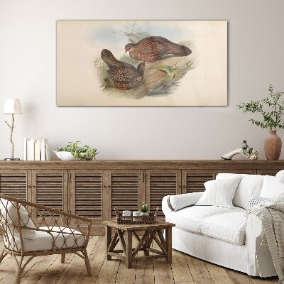 Animals birds beige Glass Wall Art