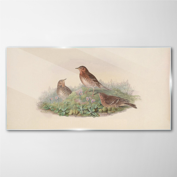 Birds on a background of flowers Glass Wall Art