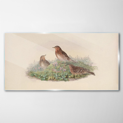 Birds on a background of flowers Glass Wall Art
