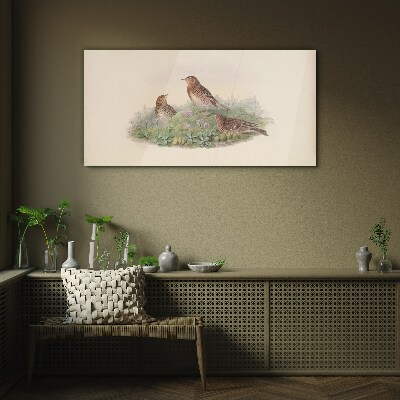 Birds on a background of flowers Glass Wall Art