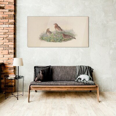 Birds on a background of flowers Glass Wall Art