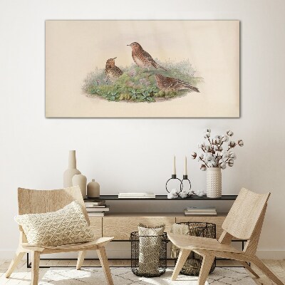 Animals birds beige Glass Wall Art