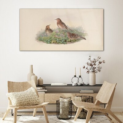 Birds on a background of flowers Glass Wall Art