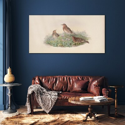 Birds on a background of flowers Glass Wall Art