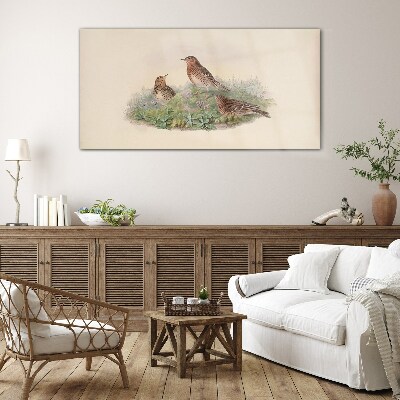 Birds on a background of flowers Glass Wall Art