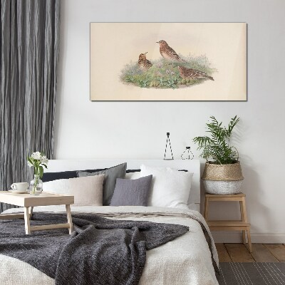 Birds on a background of flowers Glass Wall Art
