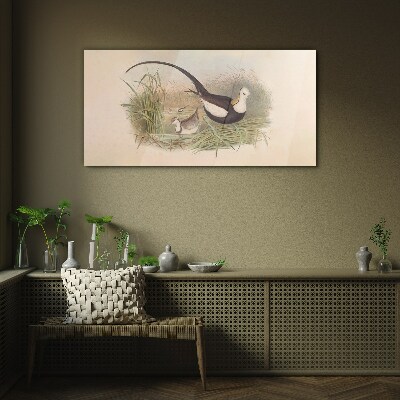Birds in the grass Glass Wall Art