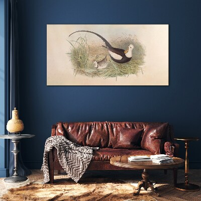 Birds in the grass Glass Wall Art