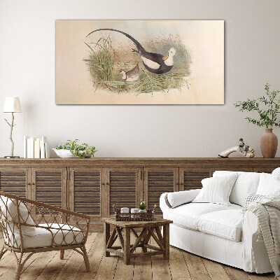 Birds in the grass Glass Wall Art