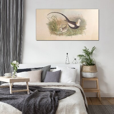 Birds in the grass Glass Wall Art