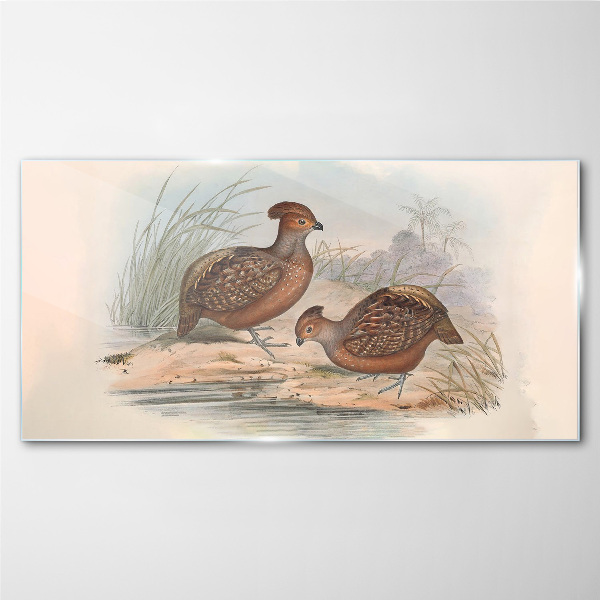 A peaceful landscape with birds Glass Wall Art