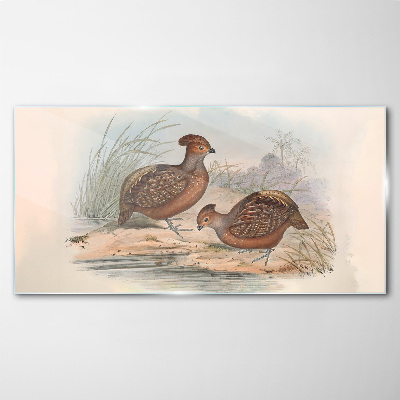A peaceful landscape with birds Glass Wall Art