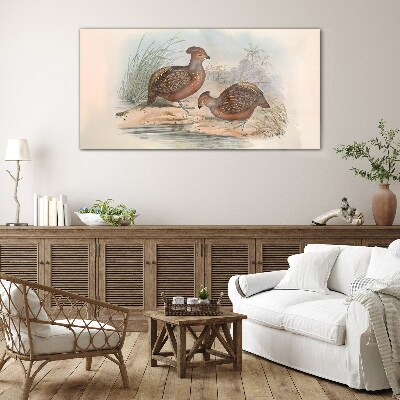 A peaceful landscape with birds Glass Wall Art