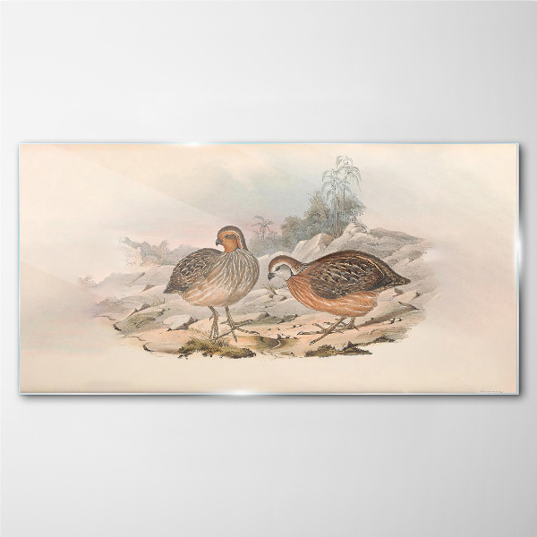 A pair of birds on a delicate background Glass Wall Art