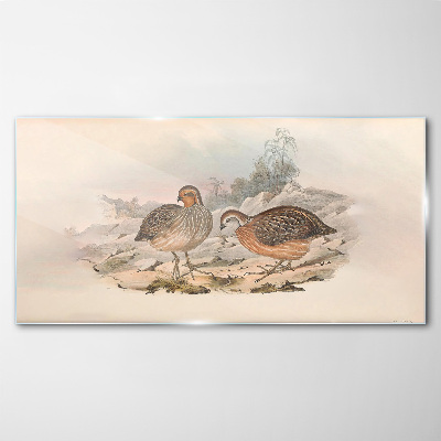 A pair of birds on a delicate background Glass Wall Art