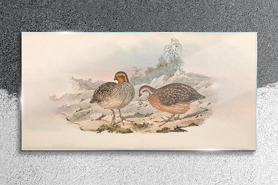 A pair of birds on a delicate background Glass Wall Art