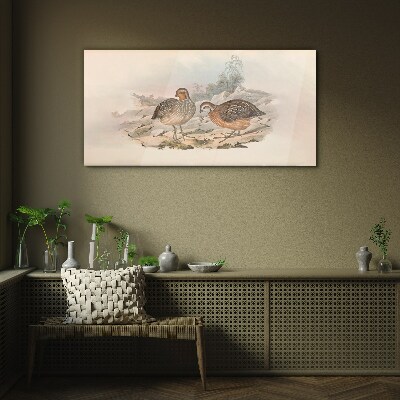 A pair of birds on a delicate background Glass Wall Art