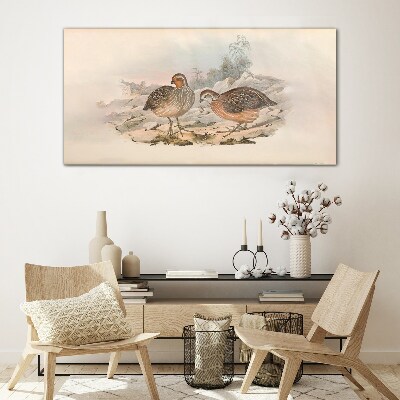 A pair of birds on a delicate background Glass Wall Art