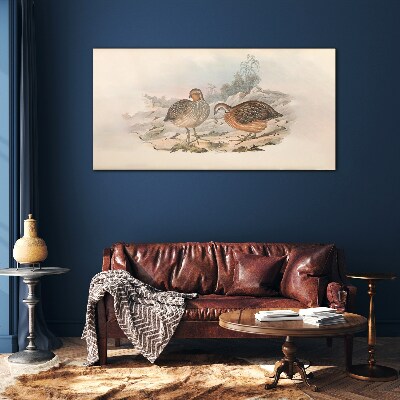 A pair of birds on a delicate background Glass Wall Art