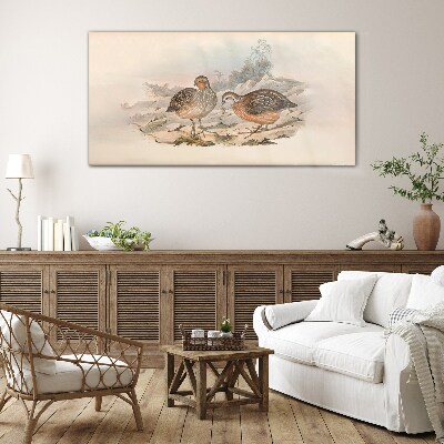 A pair of birds on a delicate background Glass Wall Art