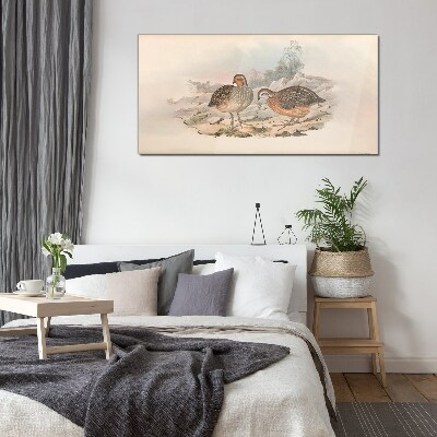 A pair of birds on a delicate background Glass Wall Art