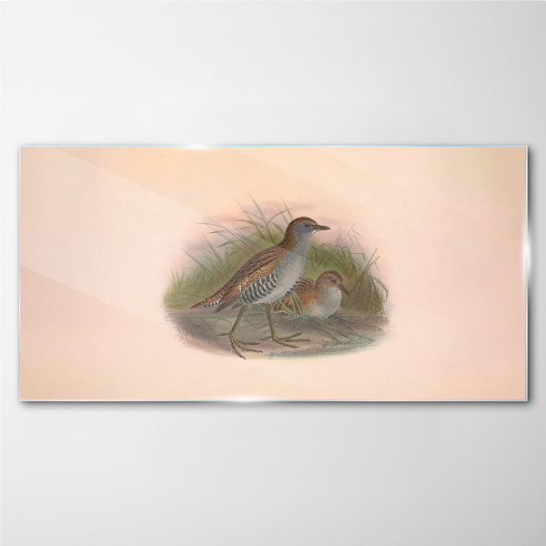Birds in the grass Glass Wall Art