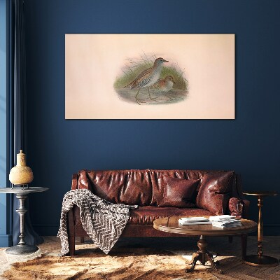 Birds in the grass Glass Wall Art