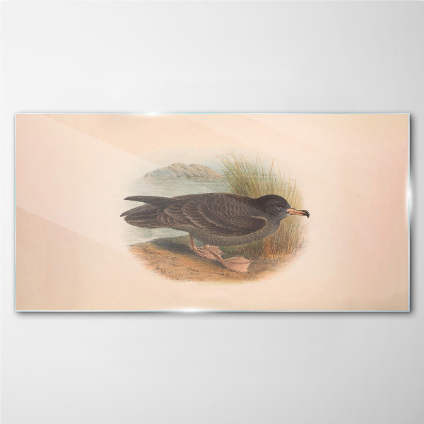 A bird on the water's edge Glass Wall Art