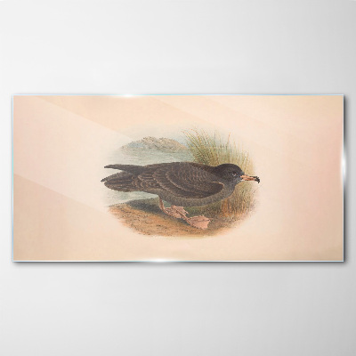 A bird on the water's edge Glass Wall Art