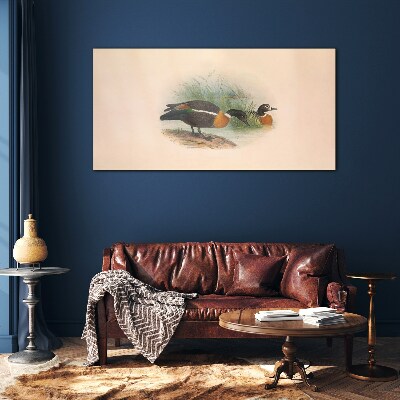 Two ducks in the grass Glass Wall Art