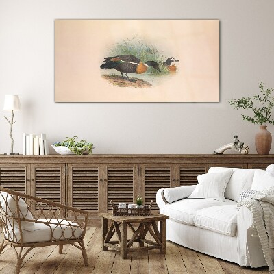 Two ducks in the grass Glass Wall Art