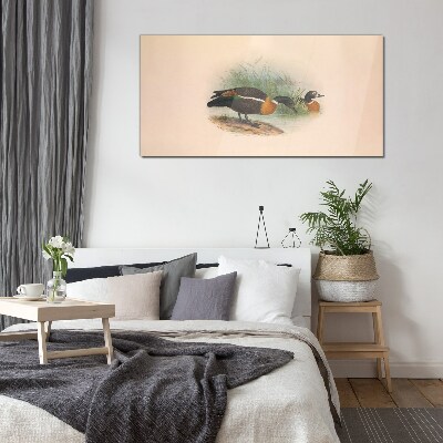 Two ducks in the grass Glass Wall Art