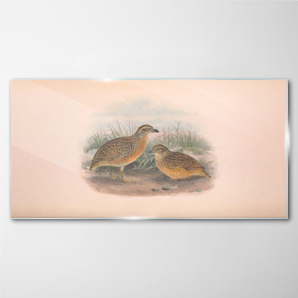 Two birds in the grass Glass Wall Art