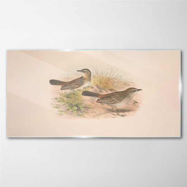 Animals birds beige Glass Wall Art