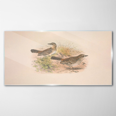 Animals birds beige Glass Wall Art