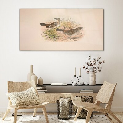 Animals birds beige Glass Wall Art