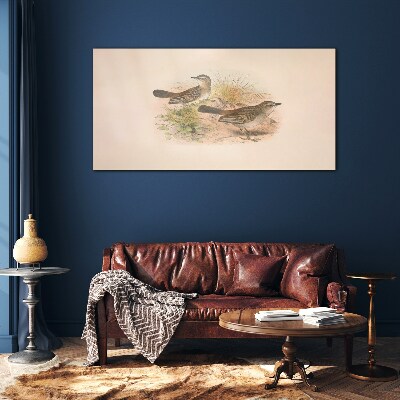 Animals birds beige Glass Wall Art