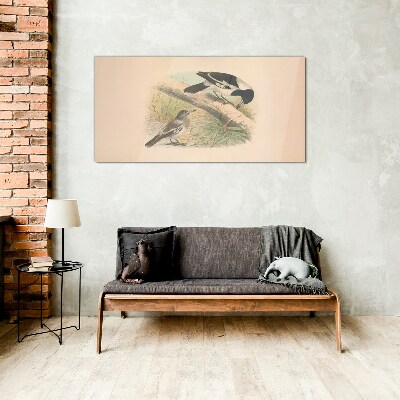 Birds on a branch Glass Wall Art