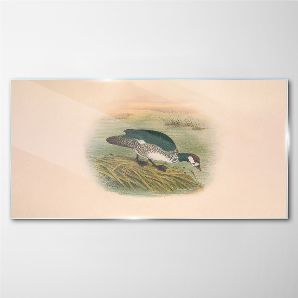 Bird on a water background Glass Wall Art