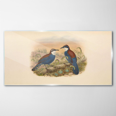 Birds Talking in Pastel Scenery Glass Wall Art