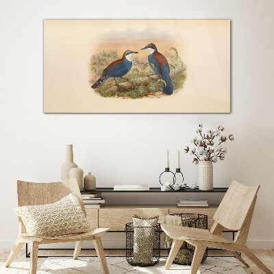 Birds Talking in Pastel Scenery Glass Wall Art