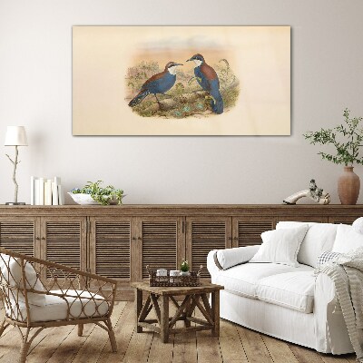 Birds Talking in Pastel Scenery Glass Wall Art