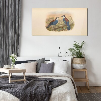Birds Talking in Pastel Scenery Glass Wall Art