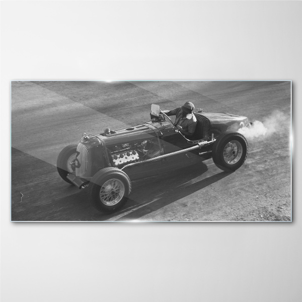 Racing classic in action Glass Wall Art