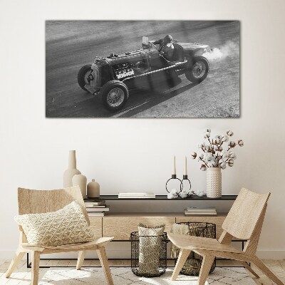 Racing classic in action Glass Wall Art