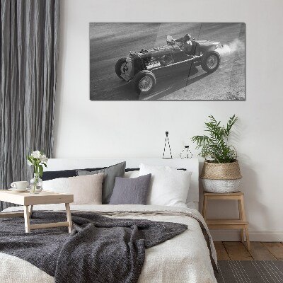 Racing classic in action Glass Wall Art