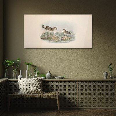 Birds by the pond in pastel colors Glass Wall Art