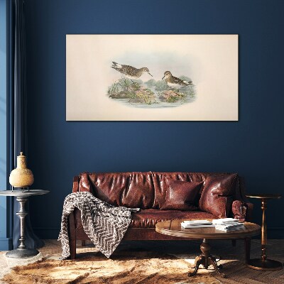 Birds by the pond in pastel colors Glass Wall Art