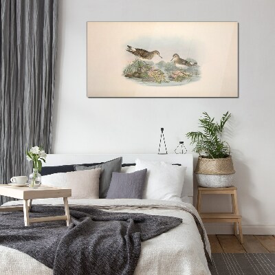 Birds by the pond in pastel colors Glass Wall Art